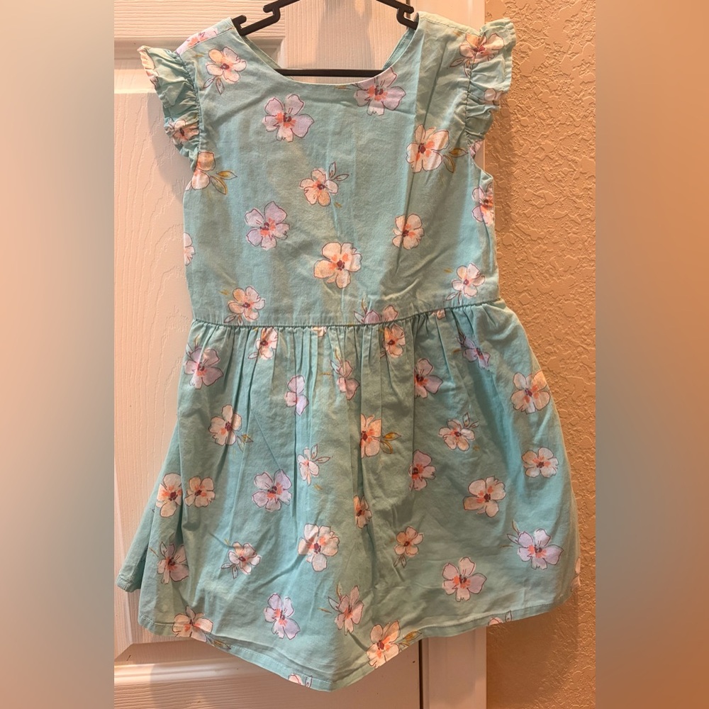 OshKosh B'gosh Aqua Floral Ruffle Sleeve Dress
